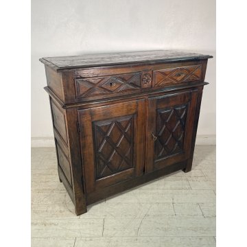 ANTICA CREDENZA epoca 1600 DECORO DIAMANTE LEGNO 2 CASSETTI MOBILE COMO ANTA