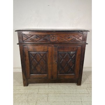 ANTICA CREDENZA epoca 1600 DECORO DIAMANTE LEGNO 2 CASSETTI MOBILE COMO ANTA