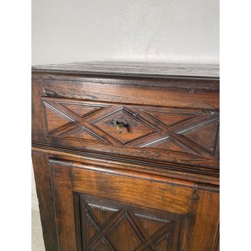 ANTICA CREDENZA epoca 1600 DECORO DIAMANTE LEGNO 2 CASSETTI MOBILE COMO ANTA