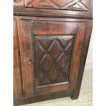 ANTICA CREDENZA epoca 1600 DECORO DIAMANTE LEGNO 2 CASSETTI MOBILE COMO ANTA