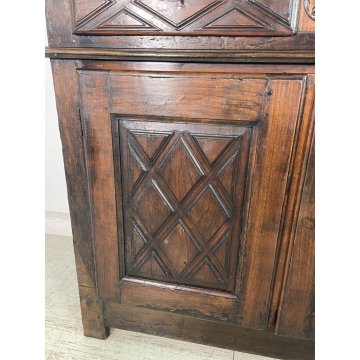 ANTICA CREDENZA epoca 1600 DECORO DIAMANTE LEGNO 2 CASSETTI MOBILE COMO ANTA