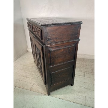 ANTICA CREDENZA epoca 1600 DECORO DIAMANTE LEGNO 2 CASSETTI MOBILE COMO ANTA