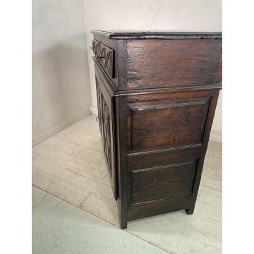 ANTICA CREDENZA epoca 1600 DECORO DIAMANTE LEGNO 2 CASSETTI MOBILE COMO ANTA