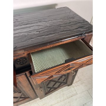 ANTICA CREDENZA epoca 1600 DECORO DIAMANTE LEGNO 2 CASSETTI MOBILE COMO ANTA