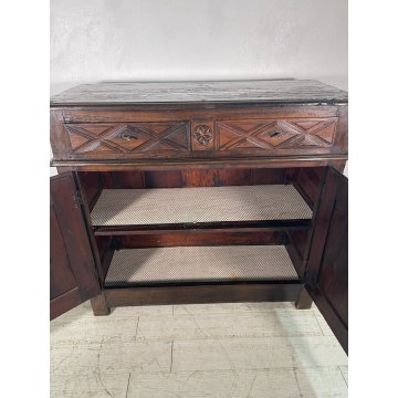 ANTICA CREDENZA epoca 1600 DECORO DIAMANTE LEGNO 2 CASSETTI MOBILE COMO ANTA