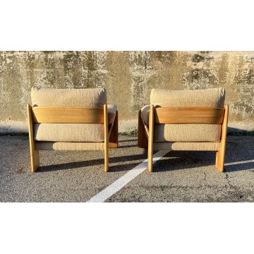 COPPIA POLTRONA Mario Marenco DESIGN 1970 Mobilgirgi ARMCHAIR LEGNO DIVANO ITALY