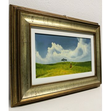 QUADRO DIPINTO OLIO TAVOL Antonio Zale PAESAGGIO FIGURA DONNA ROSSO COLLINE 1973