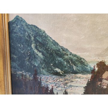 GRANDE ANTICO QUADRO DIPINTO OLIO Willy Jäger PAESAGGIO Castello Tirolo MERANO