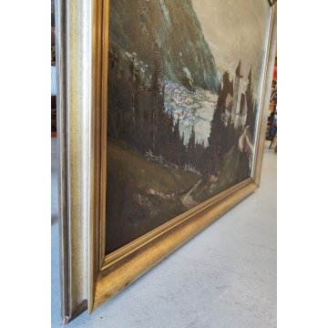 GRANDE ANTICO QUADRO DIPINTO OLIO Willy Jäger PAESAGGIO Castello Tirolo MERANO