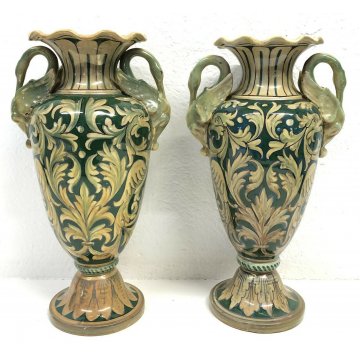 ANTICA COPPIA VASI CERAMICA SMALTATA LUCA DELLA ROBBIA GUALDO TADINO 1900 ITALY 