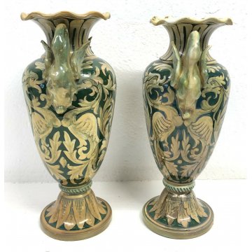 ANTICA COPPIA VASI CERAMICA SMALTATA LUCA DELLA ROBBIA GUALDO TADINO 1900 ITALY 