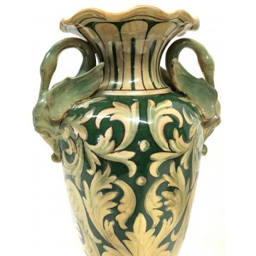 ANTICA COPPIA VASI CERAMICA SMALTATA LUCA DELLA ROBBIA GUALDO TADINO 1900 ITALY 