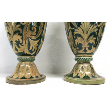 ANTICA COPPIA VASI CERAMICA SMALTATA LUCA DELLA ROBBIA GUALDO TADINO 1900 ITALY 