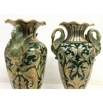 ANTICA COPPIA VASI CERAMICA SMALTATA LUCA DELLA ROBBIA GUALDO TADINO 1900 ITALY 