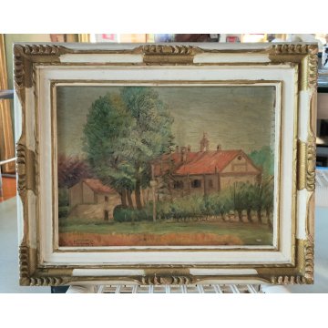 ANTICO QUADRO DIPINTO OLIO G. Pasquali PAESAGGIO CAMPAGNA cascina CONVENTO frame