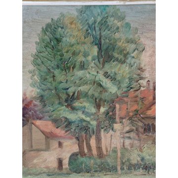 ANTICO QUADRO DIPINTO OLIO G. Pasquali PAESAGGIO CAMPAGNA cascina CONVENTO frame