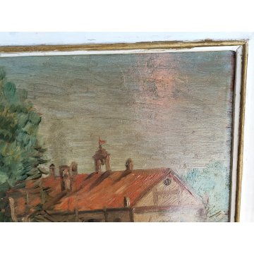 ANTICO QUADRO DIPINTO OLIO G. Pasquali PAESAGGIO CAMPAGNA cascina CONVENTO frame