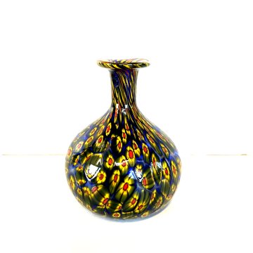 PICCOLO VASO BULBOSO MONOFIORE VETRO SOFFIATO Murano GLASS Murrine 10 cm/h '900