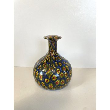 PICCOLO VASO BULBOSO MONOFIORE VETRO SOFFIATO Murano GLASS Murrine 10 cm/h '900