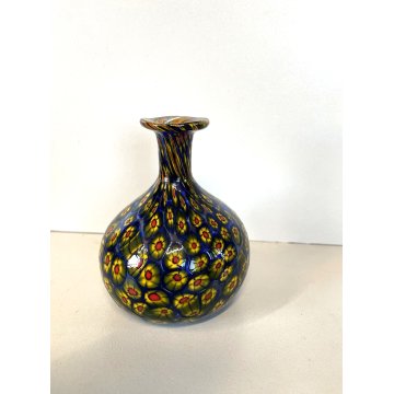 PICCOLO VASO BULBOSO MONOFIORE VETRO SOFFIATO Murano GLASS Murrine 10 cm/h '900