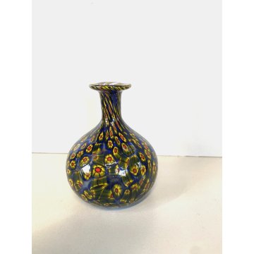 PICCOLO VASO BULBOSO MONOFIORE VETRO SOFFIATO Murano GLASS Murrine 10 cm/h '900