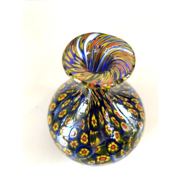 PICCOLO VASO BULBOSO MONOFIORE VETRO SOFFIATO Murano GLASS Murrine 10 cm/h '900