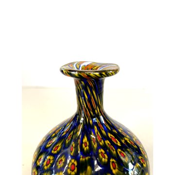 PICCOLO VASO BULBOSO MONOFIORE VETRO SOFFIATO Murano GLASS Murrine 10 cm/h '900