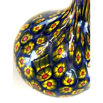 PICCOLO VASO BULBOSO MONOFIORE VETRO SOFFIATO Murano GLASS Murrine 10 cm/h '900