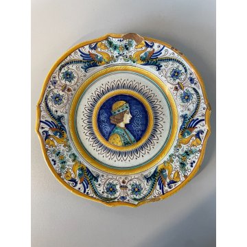 LOTTO 3 PIATTO PARETE MAIOLICA Deruta "Ex Animo" DECORO DAMA CAVALIERE ø 24,5 cm