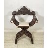 ANTICA POLTRONA SAVONAROLA DANTESCA SEDIA 1800 LEGNO NOCE LEONE SCOLPITA TRONO