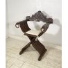 ANTICA POLTRONA SAVONAROLA DANTESCA SEDIA 1800 LEGNO NOCE LEONE SCOLPITA TRONO