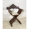 ANTICA POLTRONA SAVONAROLA DANTESCA SEDIA 1800 LEGNO NOCE LEONE SCOLPITA TRONO