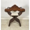 ANTICA POLTRONA SAVONAROLA DANTESCA SEDIA 1800 LEGNO NOCE LEONE SCOLPITA TRONO