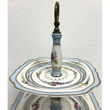 ALZATA LIMONGE 3 PIATTI PORTA FRUTTA DECORO FLOREALE PORCELLANA VINTAGE 1900 OLD