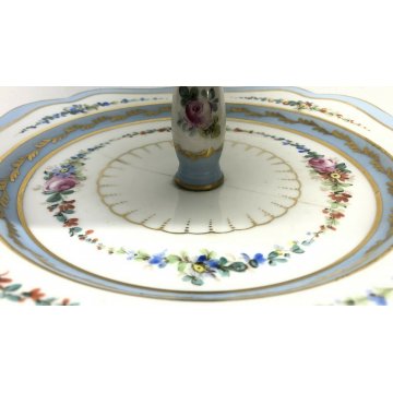 ALZATA LIMONGE 3 PIATTI PORTA FRUTTA DECORO FLOREALE PORCELLANA VINTAGE 1900 OLD