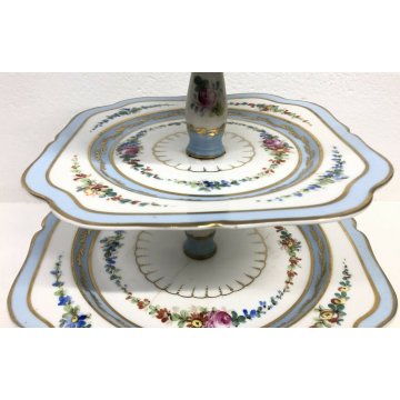 ALZATA LIMONGE 3 PIATTI PORTA FRUTTA DECORO FLOREALE PORCELLANA VINTAGE 1900 OLD