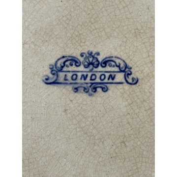 ANTICO PIATTO PORTATA CERAMICA BIANCA DECORO Blu Willow LONDON XIX sec 45,5x36cm