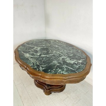 GRANDE ANTICO TAVOLO BISCOTTO PRANZO MARMO VERDE CHIPPENDALE DECO TABLE OLD  