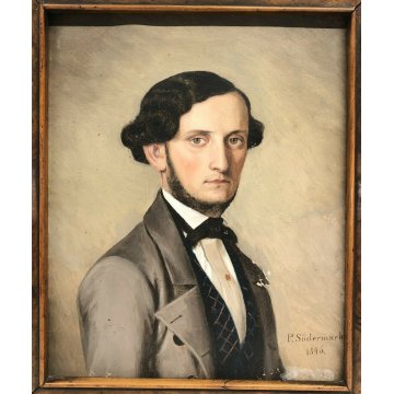 ANTICO QUADRO PER SODERMARK DIPINTO OLIO TAVOLA 1800 EPOCA RITRATTO CORNICE OLD 