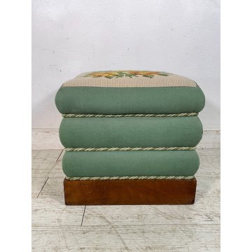 ANTICO POUF CASSETTO SEGRETO STOFFA IMBOTTITO LEGNO FIORI EPOCA 1800 SGABELLO