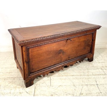 ANTICA PICCOLA CASSAPANCA legno NOCE 118 cm epoca 1800 OLD WOOD CHEST FORMELLA