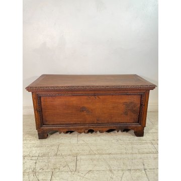 ANTICA PICCOLA CASSAPANCA legno NOCE 118 cm epoca 1800 OLD WOOD CHEST FORMELLA