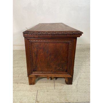 ANTICA PICCOLA CASSAPANCA legno NOCE 118 cm epoca 1800 OLD WOOD CHEST FORMELLA