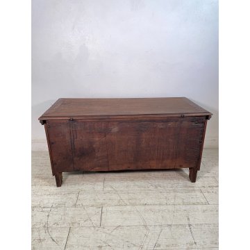 ANTICA PICCOLA CASSAPANCA legno NOCE 118 cm epoca 1800 OLD WOOD CHEST FORMELLA