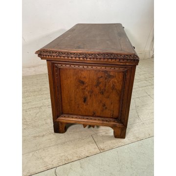 ANTICA PICCOLA CASSAPANCA legno NOCE 118 cm epoca 1800 OLD WOOD CHEST FORMELLA