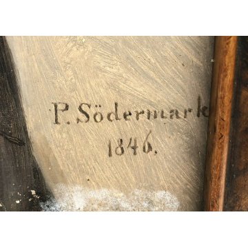 ANTICO QUADRO PER SODERMARK DIPINTO OLIO TAVOLA 1800 EPOCA RITRATTO CORNICE OLD 