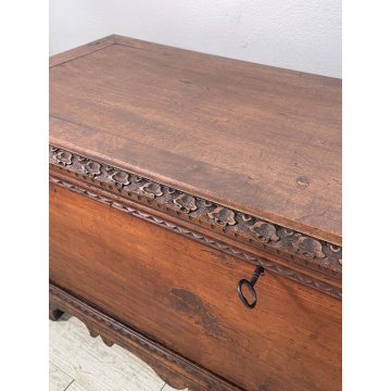 ANTICA PICCOLA CASSAPANCA legno NOCE 118 cm epoca 1800 OLD WOOD CHEST FORMELLA