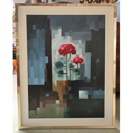 QUADRO ASTRATTO Nando Calderoni DIPINTO olio tela NATURA MORTA Fiori Garofani 68