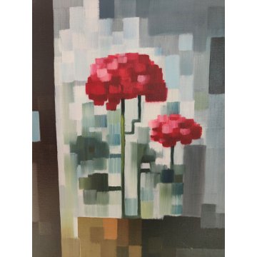 QUADRO ASTRATTO Nando Calderoni DIPINTO olio tela NATURA MORTA Fiori Garofani 68