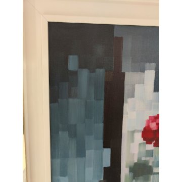 QUADRO ASTRATTO Nando Calderoni DIPINTO olio tela NATURA MORTA Fiori Garofani 68